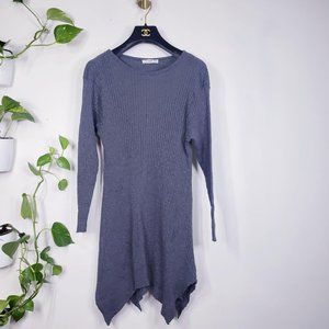TAVIN Gray Black Sweater Mini Dress MEDIUM Round Neck Long Sleeve Asymmetrical